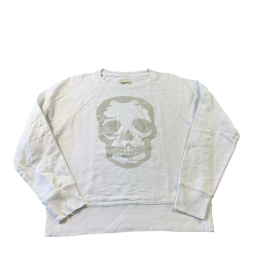 Zadig & Voltaire Women’s White Skull Graphic Cotton Crewneck Sweater Size Small